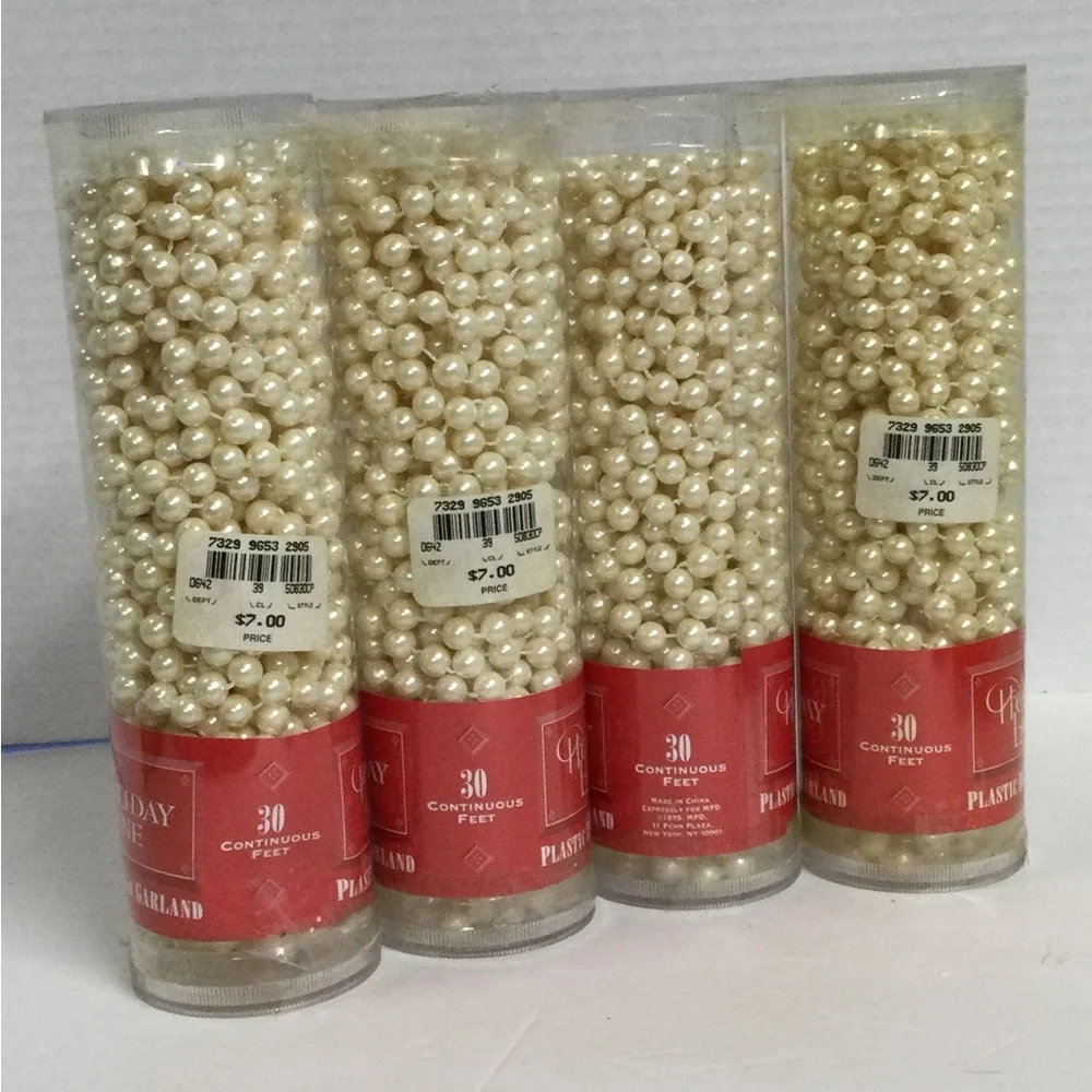 Holiday Lane Set of 4x30ft Tubes Cream Plastic Beaded Garland 30ft per Tube VTG